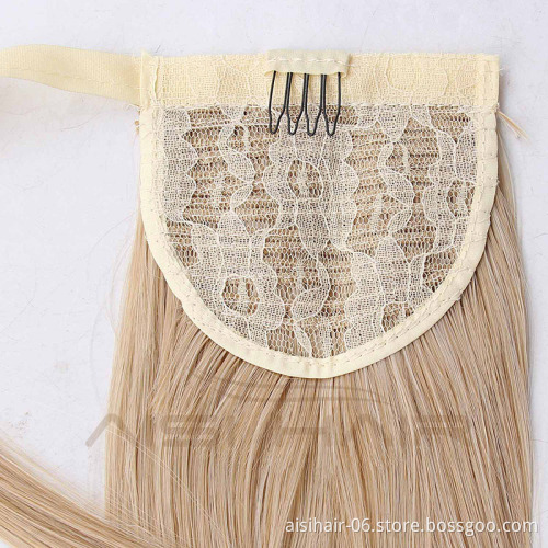 Aisi Hair Long Silky Straight Heat Resistant Fiber Synthetic Hair Piece Wrap Around Ponytail Extensions for Women